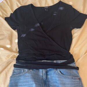 Forever 21 Black Wrap Short Sleeve Top